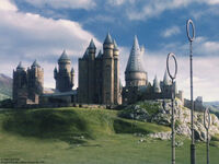 Castillo de Hogwarts desde campo de Quidditch