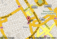 Un mapa mostrando Tottenham Court Road en .