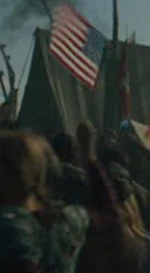 Magos agitando una bandera americana en la  de .