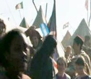 Una bandera de Argentina en el campamento de la Copa Mundial de Quidditch de 1994.