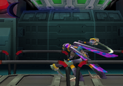 Dark Mantis lanzando su Shadow Runner en "Mega Man X8", PC.