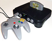 Nintendo 64 con cartucho puesto y control