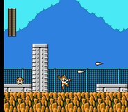 Mega Man utilizando el Needle Cannon en "Mega Man 3", NES.