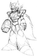 Pose de pie 06.[4] El diseño de Zero cambió en "Mega Man X2", se pensaba añadir el kanji "Rei" (零, Rei?, trad. Cero) en su hombrera.
