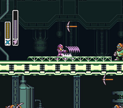 Mega Man X utilizando Storm Tornado en "Mega Man X", SNES.