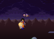 DeluPipi lanzando un huevo a Goku