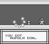 Obtención del Napalm Bomb en "Mega Man IV", Game Boy.