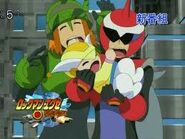 ProtoMan y SearchMan con Trill en Rockan.EXE Beast