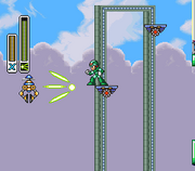 Mega Man X utilizando Chameleon Sting en "Mega Man X", SNES.