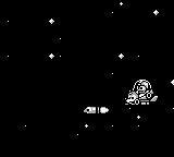 Mega Man utilizando el misil de la Wily Máquina II por medio del Rush Space en "Mega Man II", Game Boy.