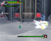 Avalanche Yeti electrocutado por el Thunder Dancer en "Mega Man X8", PC.