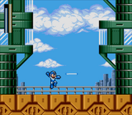 Mega Man utilizando el Gemini Laser en "Mega Man: The Wily Wars", Sega Genesis.