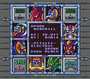 Estadísticas de Spark Mandrill en "Mega Man X", SNES.