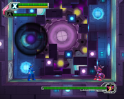 Gravity Antonion usando el Squeeze Bomb (normal) en "Mega Man X8", PC.