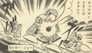 Rider Joe en "El Nombre del Nuevo Enemigo es, ¿¡Blues!?" del manga "Rockman 5".