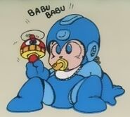 Ilustración de Rockman bebé en la solapa de la caja de la versión japonesa de "Rockman 2: Dr. Wily no Nazo".