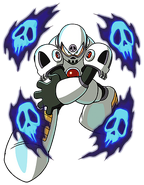 Ilustración de Skull Man en "Rockman Complete Works", por Ryuji Higurashi.