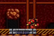 Guts Man utilizando el Super Arm en "Mega Man: The Wily Wars", Sega Genesis.