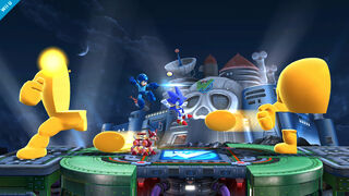 Mega Man y Sonic enfrentandose a Yellow Devil - (SSB