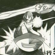 Proto Man usando su escudo como transporte en Mega Man Gigamix