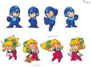 Otras ilustraciones "chibi" de Roll y Mega Man con diferentes expresiones.