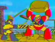 Thunder Beam usado contra Guts Man en el comercial de "Rockman".