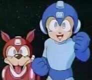 Rush y Mega Man en el comercial de "Rockman 3: Dr. Wily no Saigo!?".