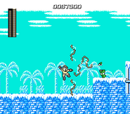 Mega Man utilizando Thunder Beam en "Mega Man", NES.