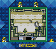 Proto Man entregando 1 cápsula S en el Escenario de Jupiter en "Mega Man V", Super Game Boy.