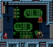 Doc Robot K-176 se instala el programa de datos de Metal Man en "Mega Man: The Wily Wars/Mega Man 3", Sega Genesis.