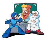 Mega Man y el Dr. Light recibiendo el desafío del Dr. Cossack