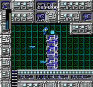 Mega Man utilizando el Magnet Beam en "Mega Man", NES.