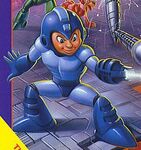 Mega Man en la portada americana de "Mega Man 3". Tuvo ese aspecto humanoide hasta "Mega Man 5".