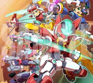 Pandora y otros personajes de la Saga ZX en la portada principal de Mega Man Zero/ZX Sound Box.