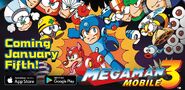 Anuncio de Mega Man 3 Mobile con fecha de estreno.