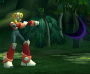 Alia usando el Shadow Runner en "Mega Man X8", PC.