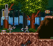 Mega Man X utilizando el Boomerang Cutter (normal) en "Mega Man X1", SNES.