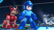 Mega Man y Rush con el resorte activado en Super Smash Bros. for Wii U.