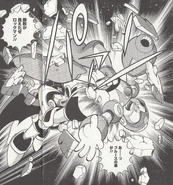 Bass destruyendo el Proto Shiel en el mangaRockman 7