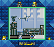 Mega Man utilizando Spark Chaser en "Mega Man V", Super Game Boy.