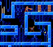 Mega Man utilizando Crash Bomber en "Mega Man: The Wily Wars/Mega Man 2", Sega Genesis.