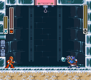 Chill Penguin usando Shotgun Ice en "Mega Man X", SNES.