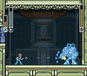 Spark Madrill congelado por Shotgun Ice en "Mega Man X", SNES.