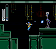 Mega Man X utilizando Shotgun Ice en "Mega Man X", SNES.