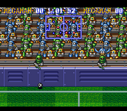 Metall en las gradas del Rock Field en "Mega Man's Soccer", SNES.