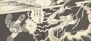 Thunder Beam usado para derrotar a Ice Man, "Arma Final - ¡¡Destruye la Wily Máquina!!" del manga "Rockman".