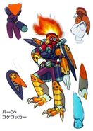 Concept-Art de Burn Rooster en "R20 Rockman and Rockman X Official Complete Works"