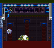 Wheel Gator utilizando el Spin Wheel en "Mega Man X2", SNES.