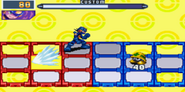 Megaman tras usar un Dark Chip; comparado con BN4, no hay cambios notables respecto a apariencia o efectos de el Estado de Karma Negativo.