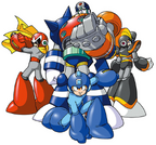 Mega Man junto a Proto Man, Bass y Duo en Mega Man 2: The Power Fighters